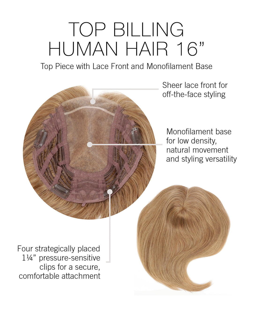 Top Billing Human Hair 16″: Human Hair Topper | Lace Front, Mono Top