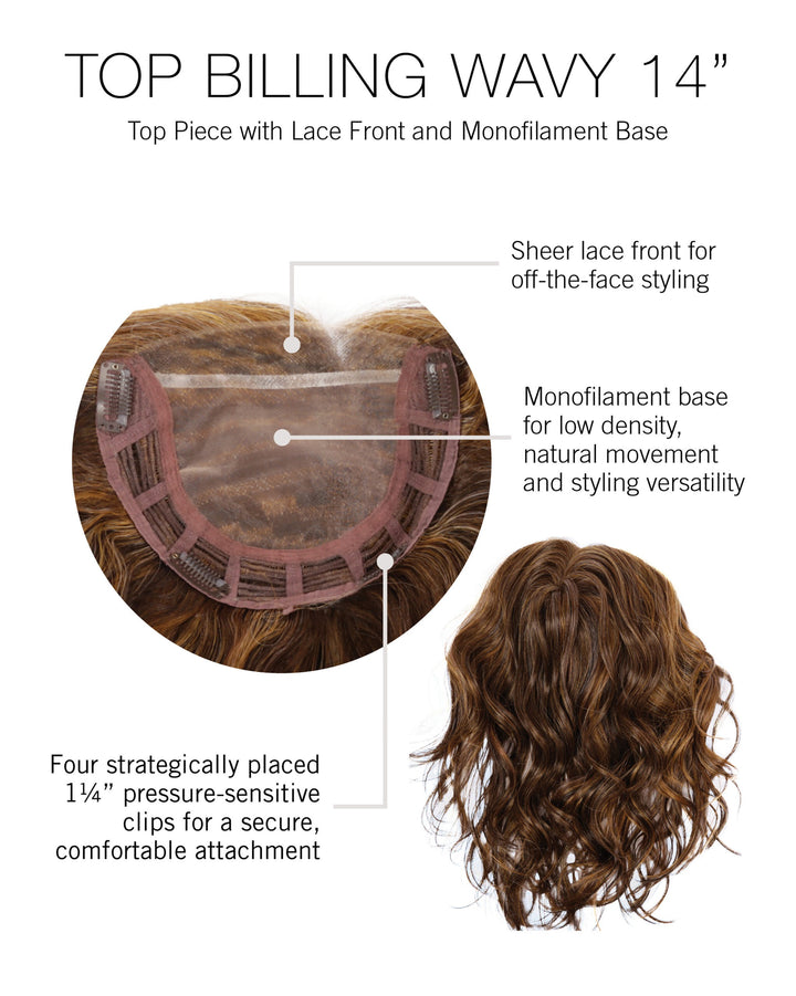 Top Billing Wavy 14″: Synthetic Topper | Heat Friendly, Lace Front, Mono Top
