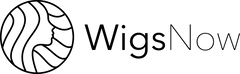 Logo of WigsNow with a stylized illustration of a woman's head and wavy lines.